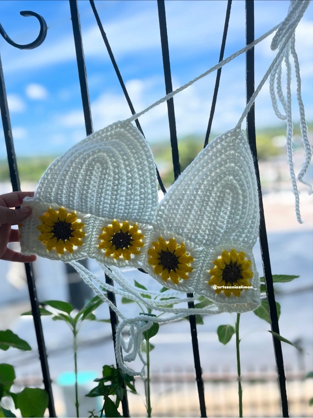 Handmade White Crochet Sunflower Bralette Top